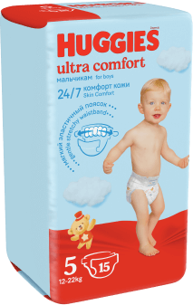 ПОДГУЗНИКИ HUGGIES (ХАГГИС) ULTRA COMFORT 5 №15 (МАЛЬЧИК)