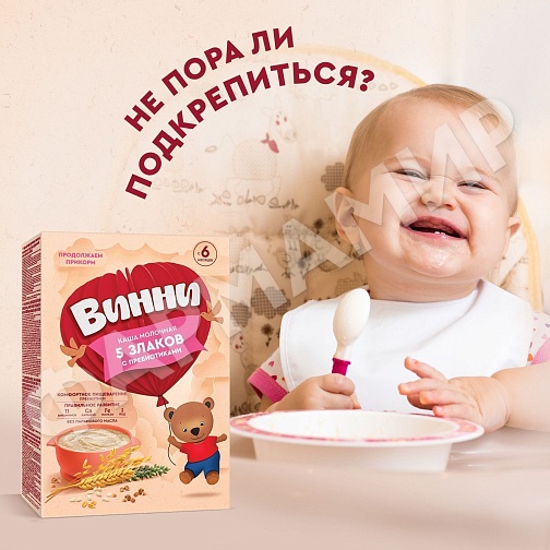КАША МОЛОЧНАЯ ВИННИ 5 ЗЛАКОВ С ПРЕБИОТИКАМИ 200ГР