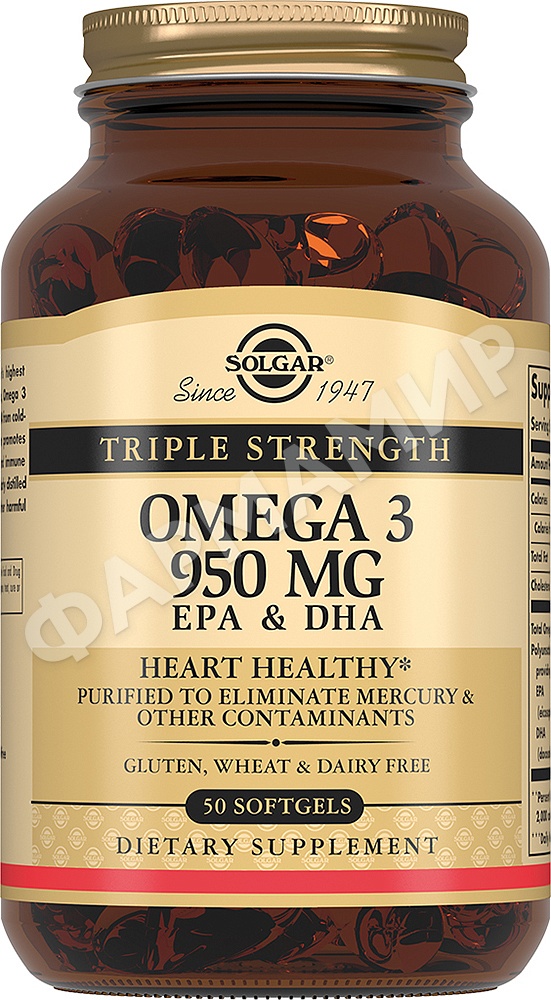 ТРОЙНАЯ ОМЕГА-3 950МГ №50 КАПС СОЛГАР (SOLGAR)