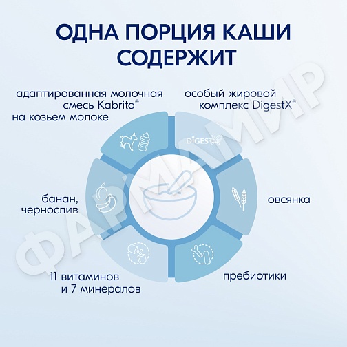 КАША МОЛОЧНАЯ KABRITA (КАБРИТА) ОВСЯНАЯ С БАНАНОМ И ЧЕРНОСЛИВОМ С 6 МЕС 180ГР