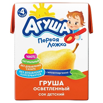 СОК АГУША ГРУША ОСВЕТЛ 4+ 200МЛ
